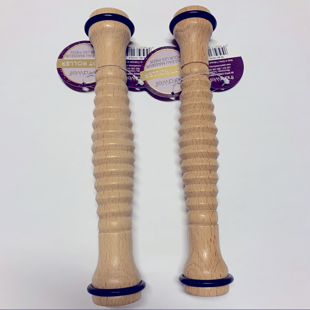 Set of 2 Therawell Wooden Foot Roller Massager Stress Relief Unisex Workout Tool